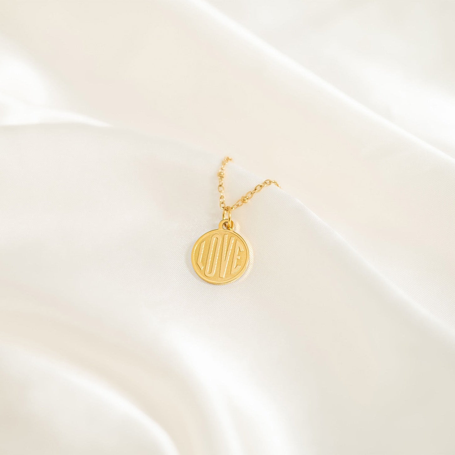 18K Gold Love Charm – Round Gold Pendant | PVD Coated Jewelry Accessory