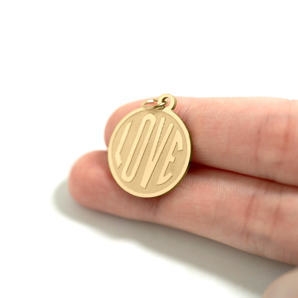 18K Gold Love Charm – Round Gold Pendant | PVD Coated Jewelry Accessory