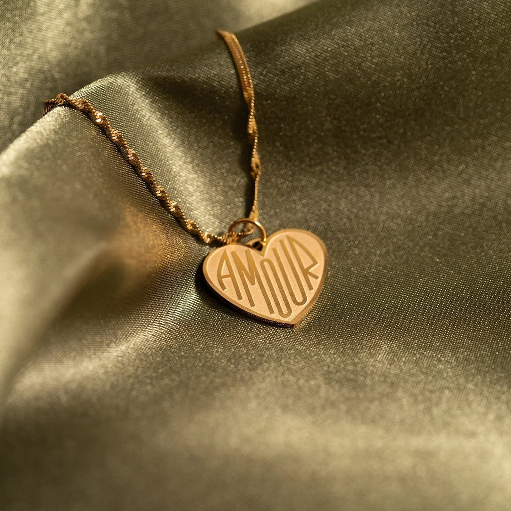 18K Gold Charm - Stainless Steel Heart Amour Pendant | Hypoallergenic PVD Coated Jewelry