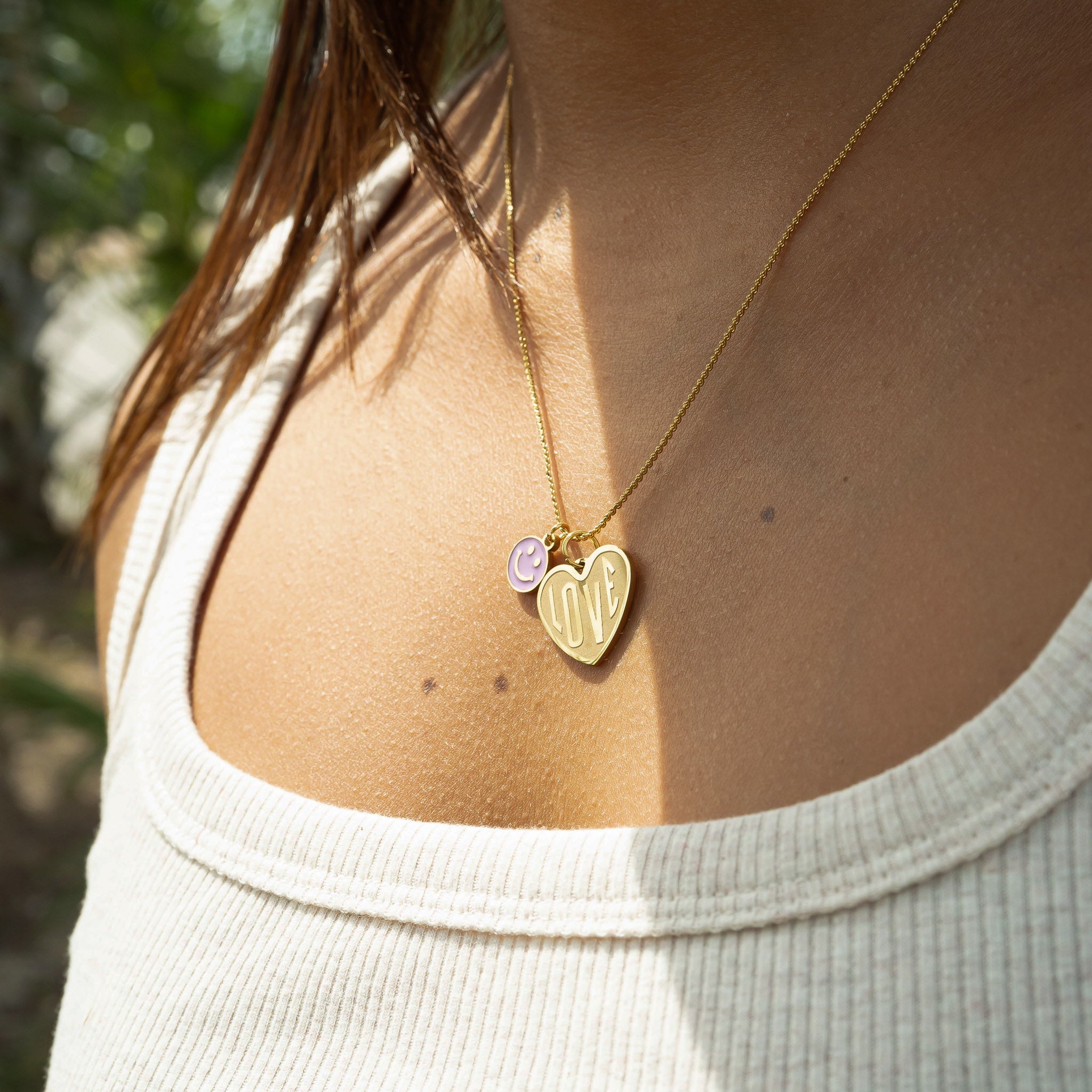 18K Gold Charm – Waterproof Pink Epoxy Smiley Face Pendant | Hypoallergenic Jewelry