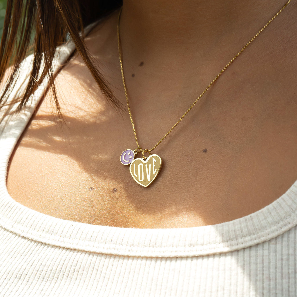 18K Gold Charm – Waterproof Pink Epoxy Smiley Face Pendant | Hypoallergenic Jewelry