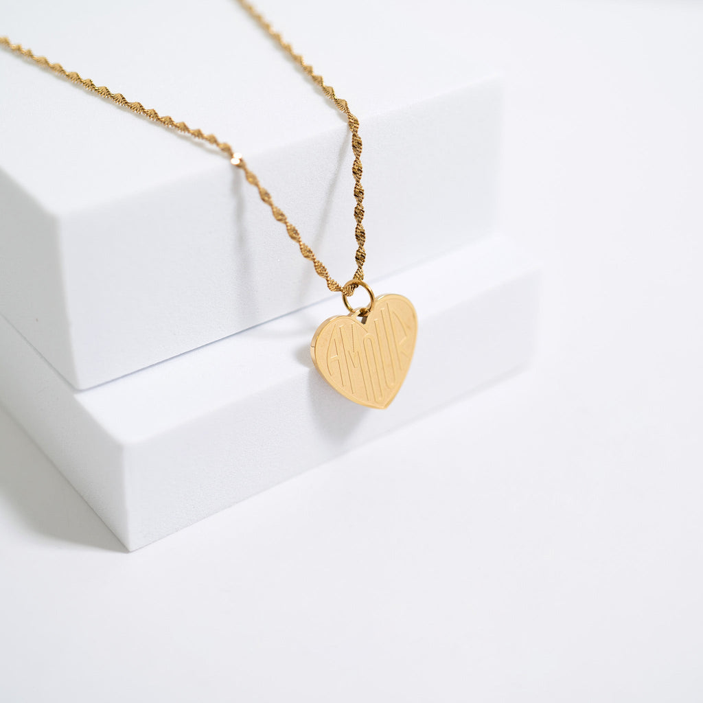 18K Gold Charm - Stainless Steel Heart Amour Pendant | Hypoallergenic PVD Coated Jewelry