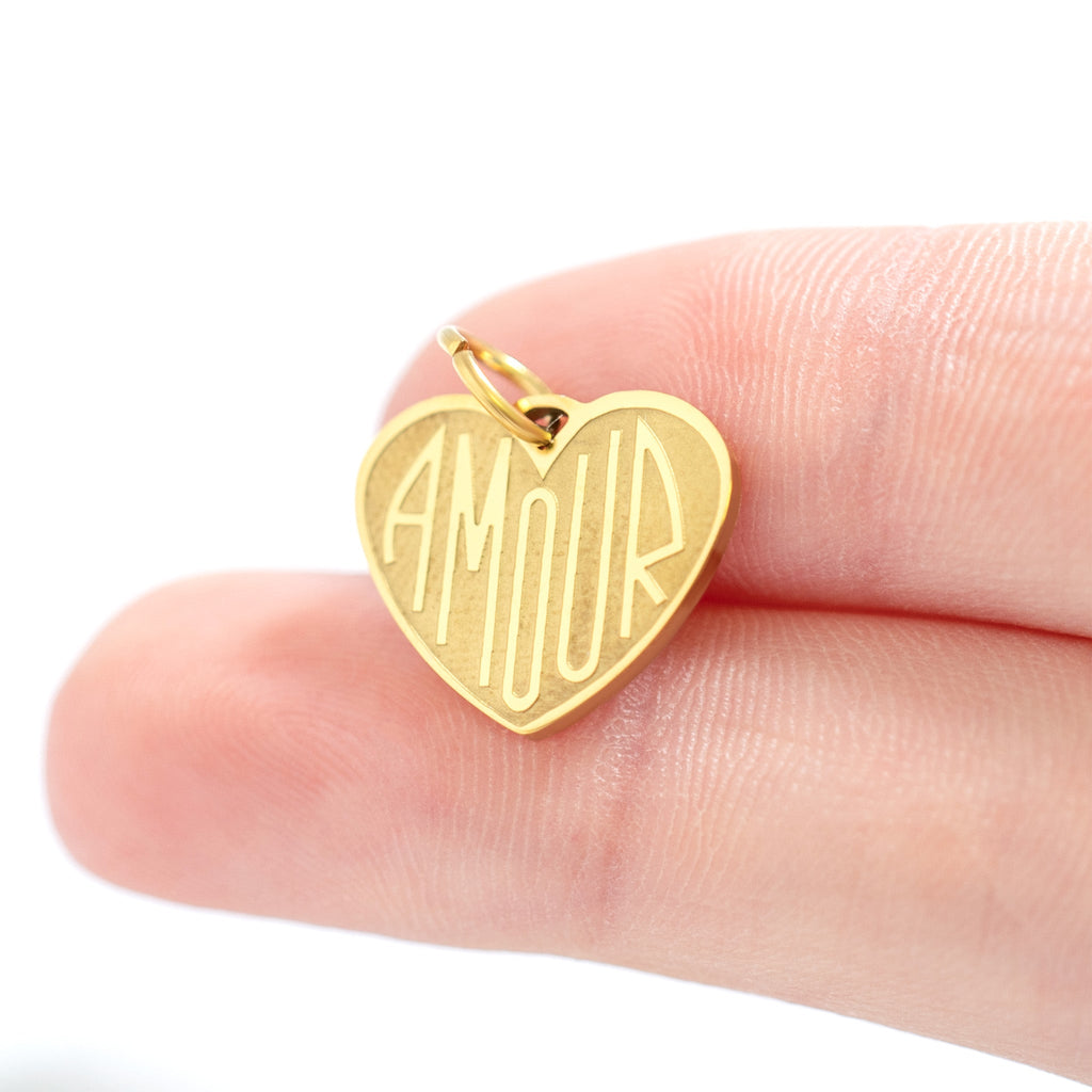 18K Gold Charm - Stainless Steel Heart Amour Pendant | Hypoallergenic PVD Coated Jewelry