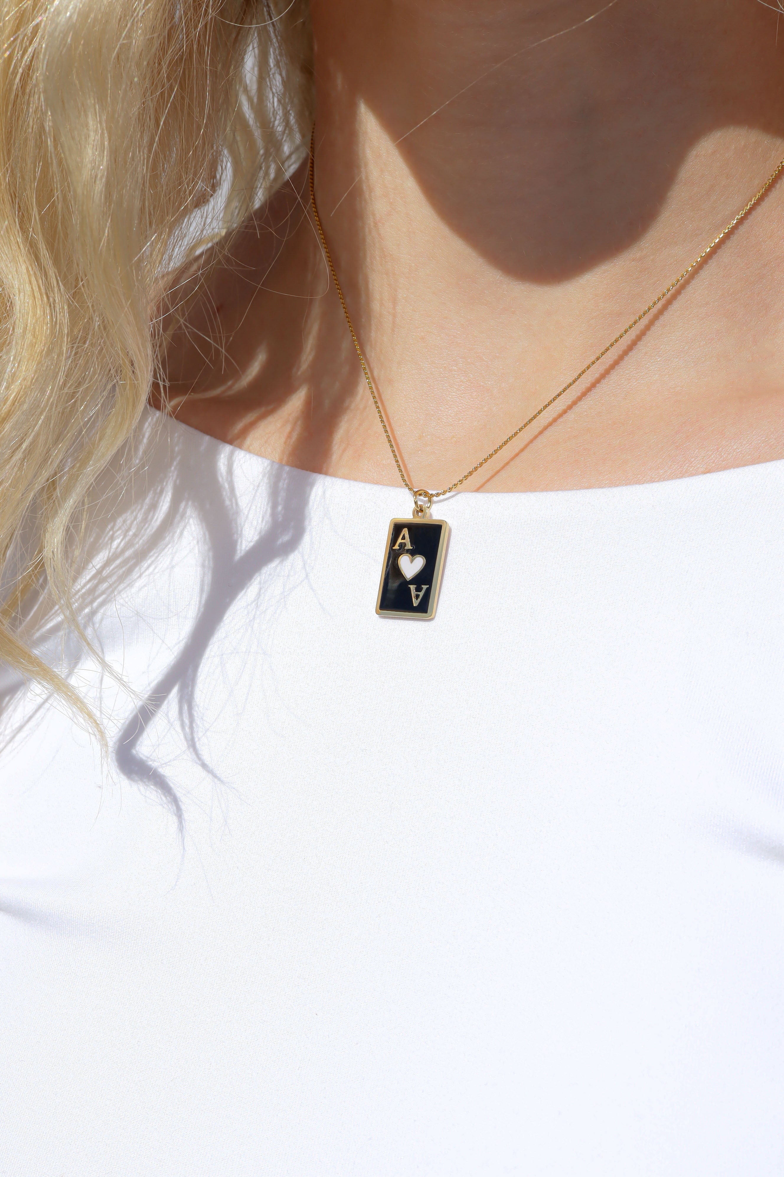 Ace of Hearts Pendant – 18K Gold Playing Card Charm | Waterproof Stainless Steel Jewelry