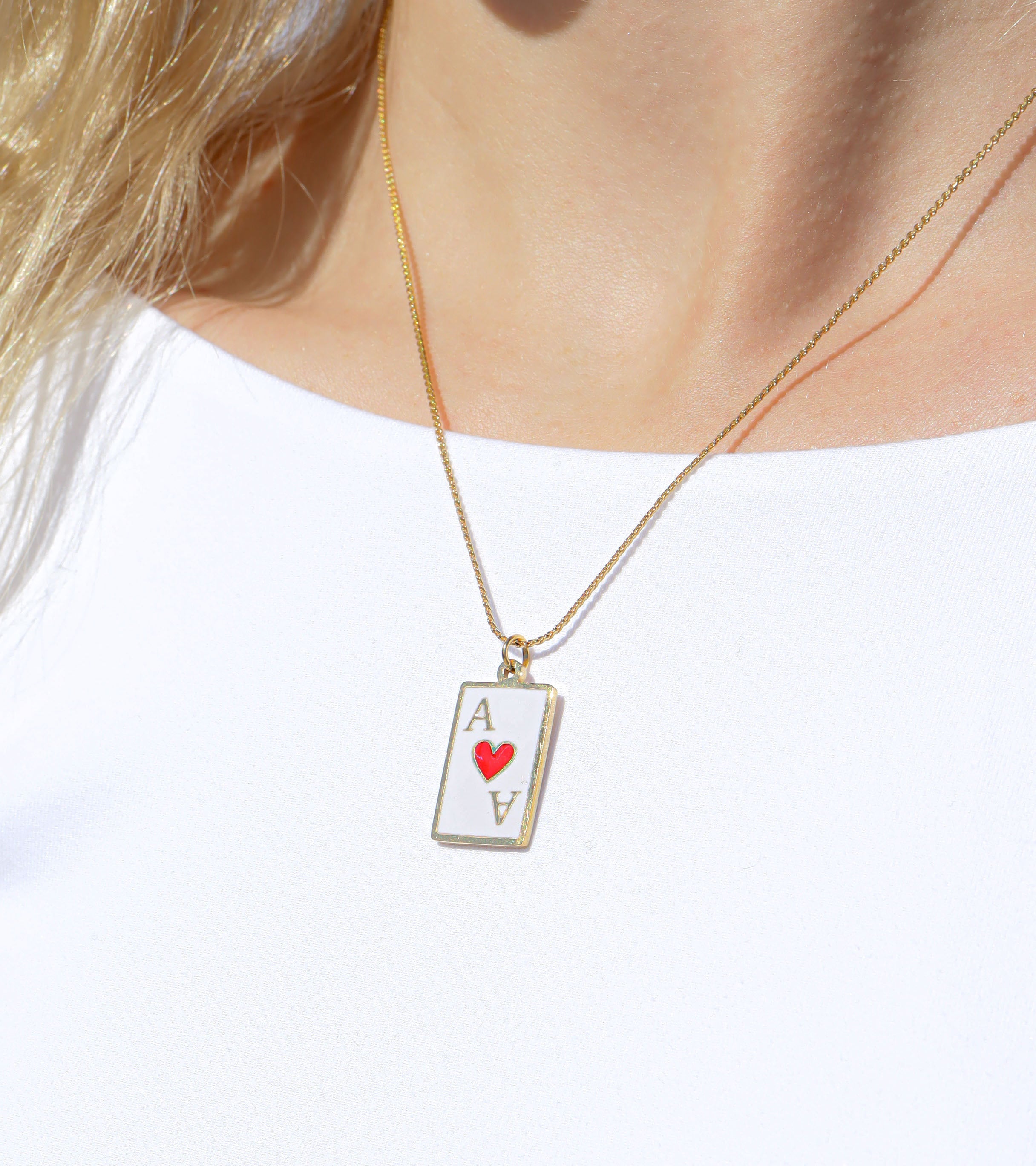 Ace of Hearts Pendant – 18K Gold Playing Card Charm | Waterproof Stainless Steel Jewelry