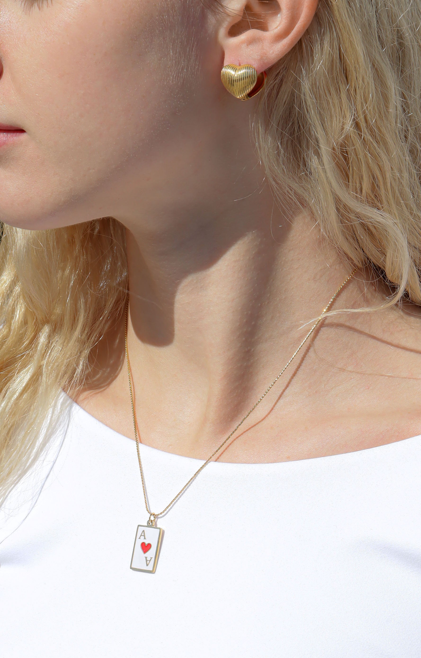 Ace of Hearts Pendant – 18K Gold Playing Card Charm | Waterproof Stainless Steel Jewelry