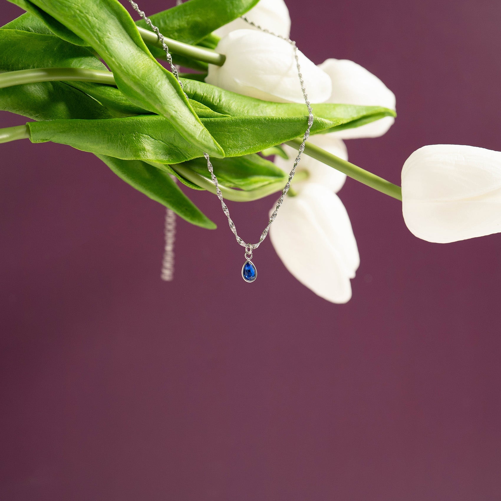 Stainless Steel Teardrop Birthstone Charm
