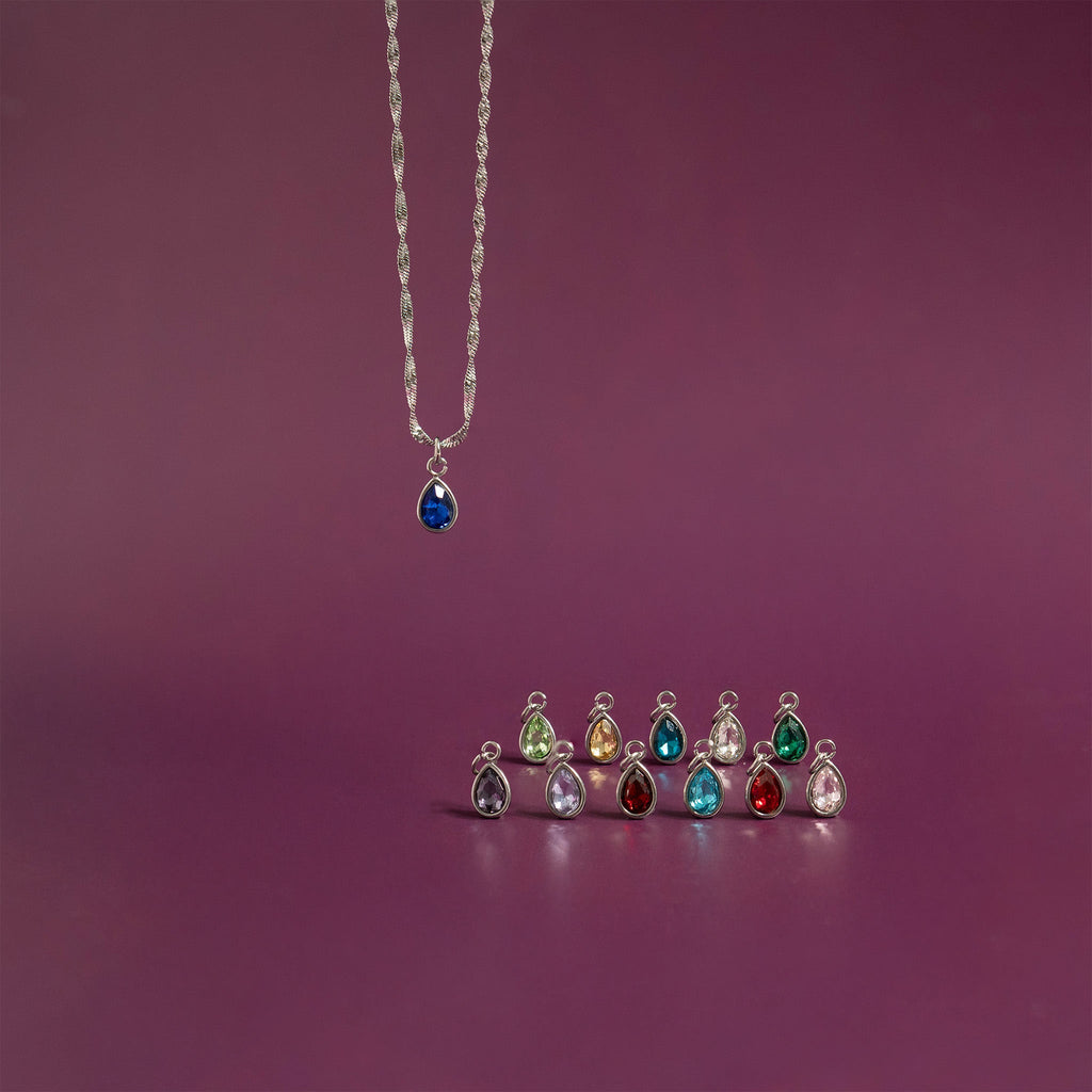 Birthstone Charm – Gold Plated Stainless Steel Teardrop Pendant | Hypoallergenic Jewelry Gift