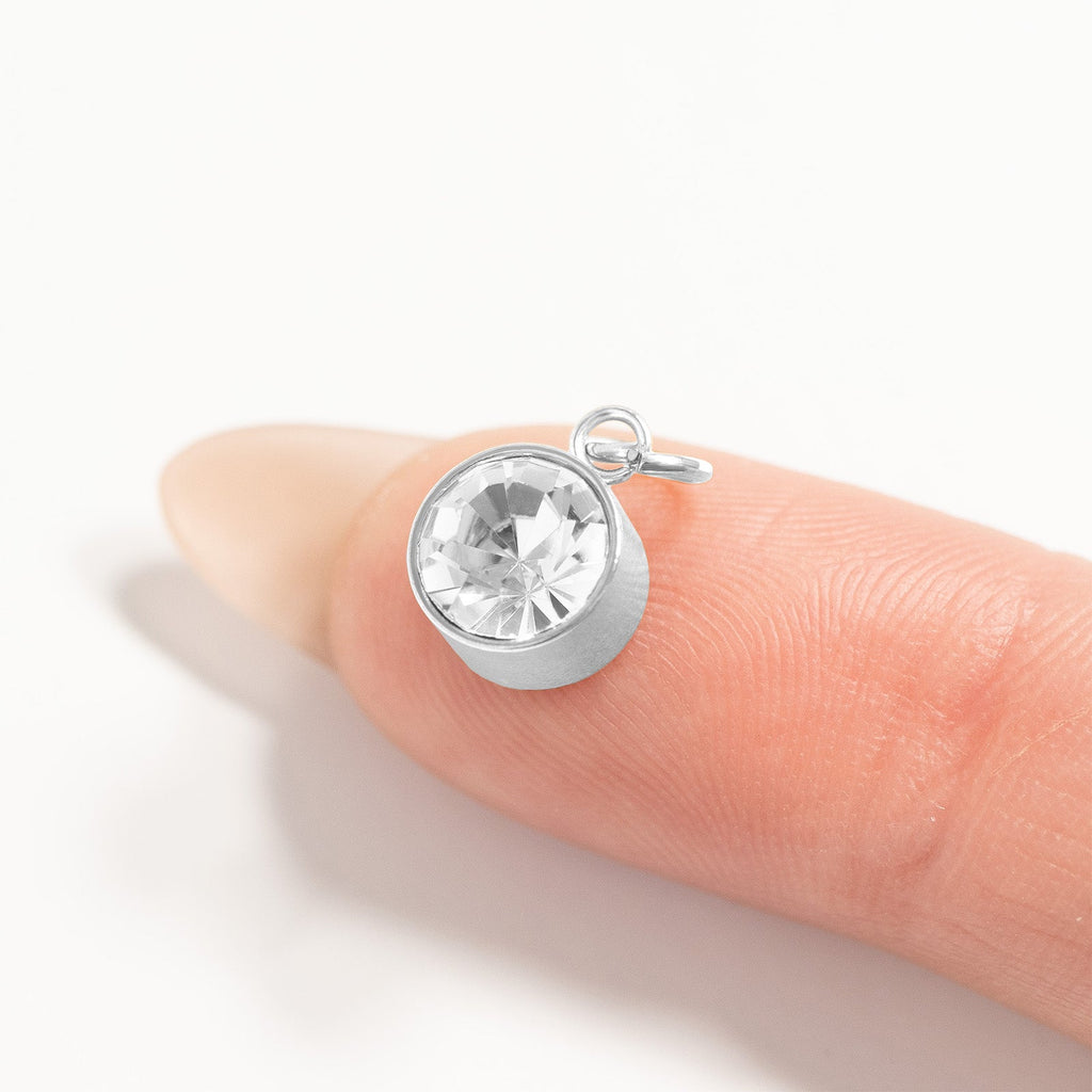 Birthstone Charm – 8mm Gold Plated Stainless Steel Round Gemstone Pendant