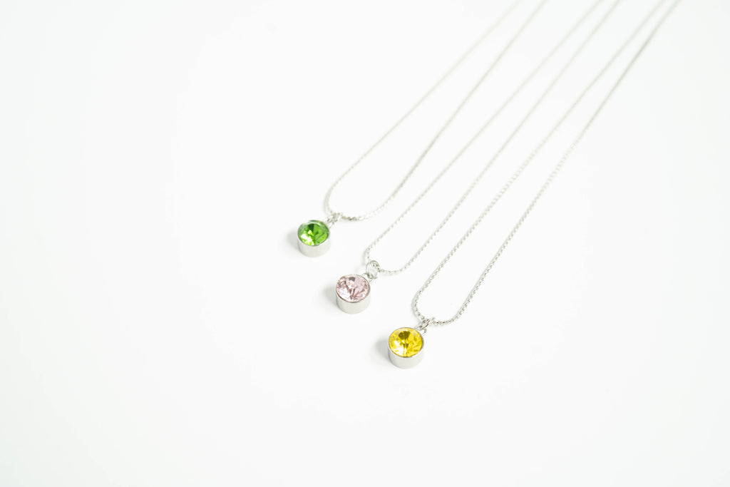 Birthstone Charm – 8mm Gold Plated Stainless Steel Round Gemstone Pendant