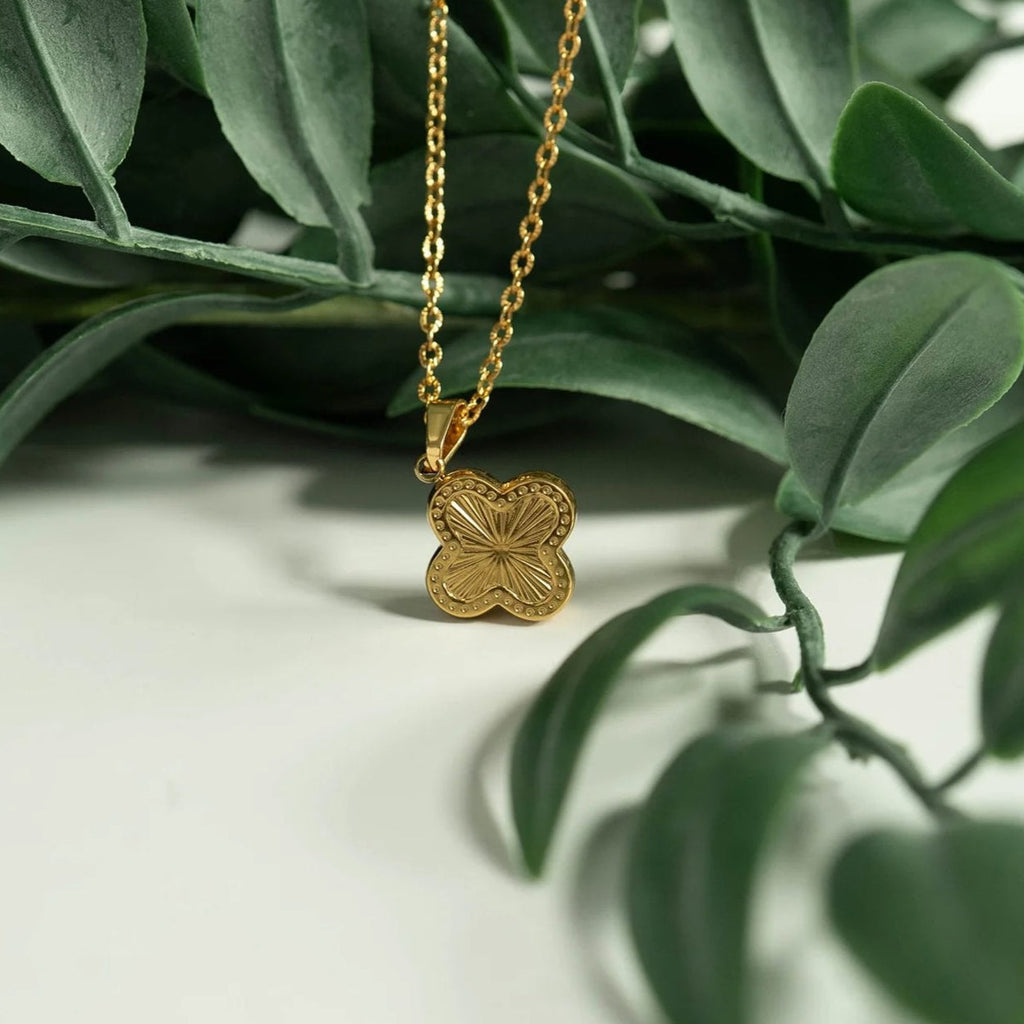 Lucky Clover Charm - 18K Gold PVD Stainless Steel Sunburst Pendant Gift