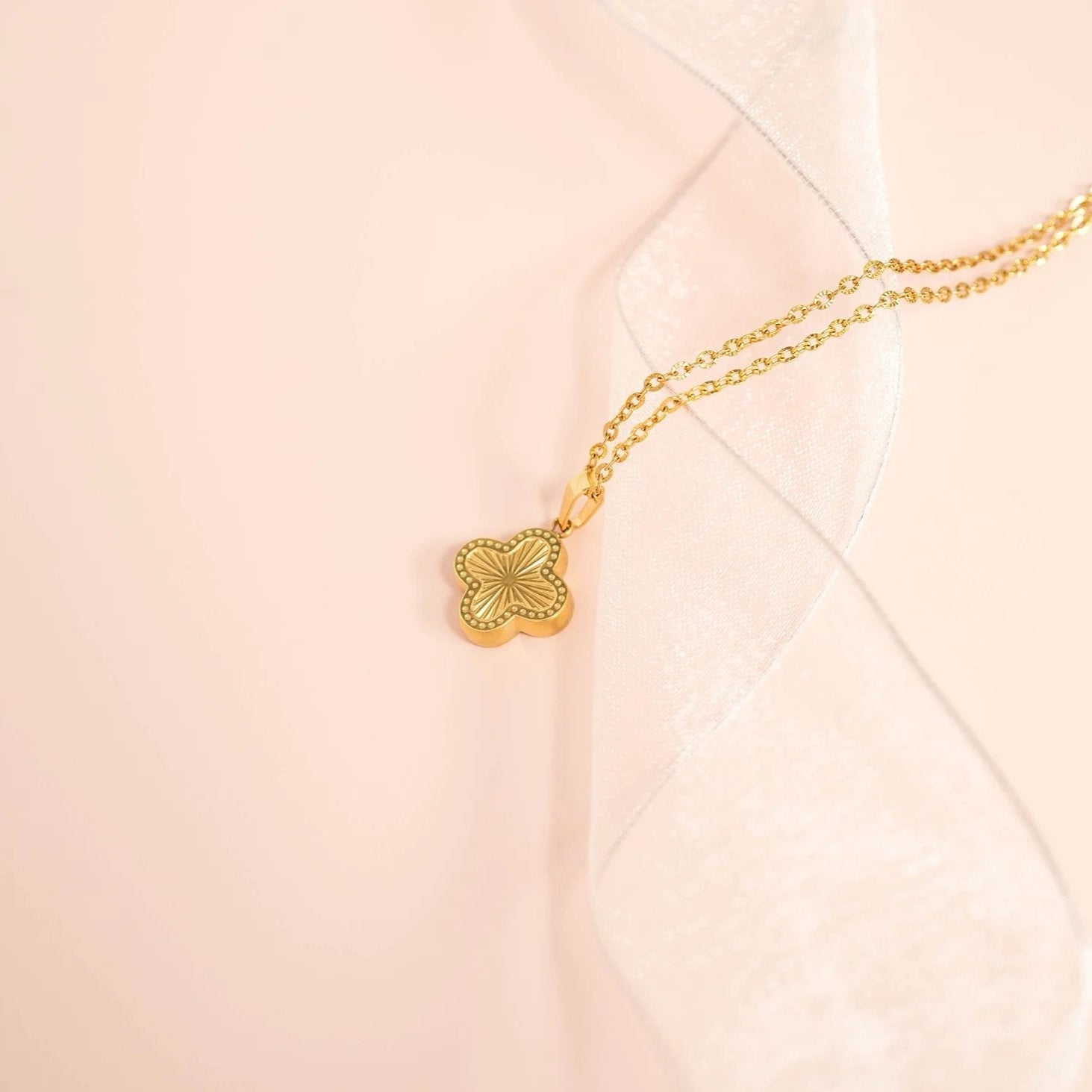 Lucky Clover Charm - 18K Gold PVD Stainless Steel Sunburst Pendant Gift