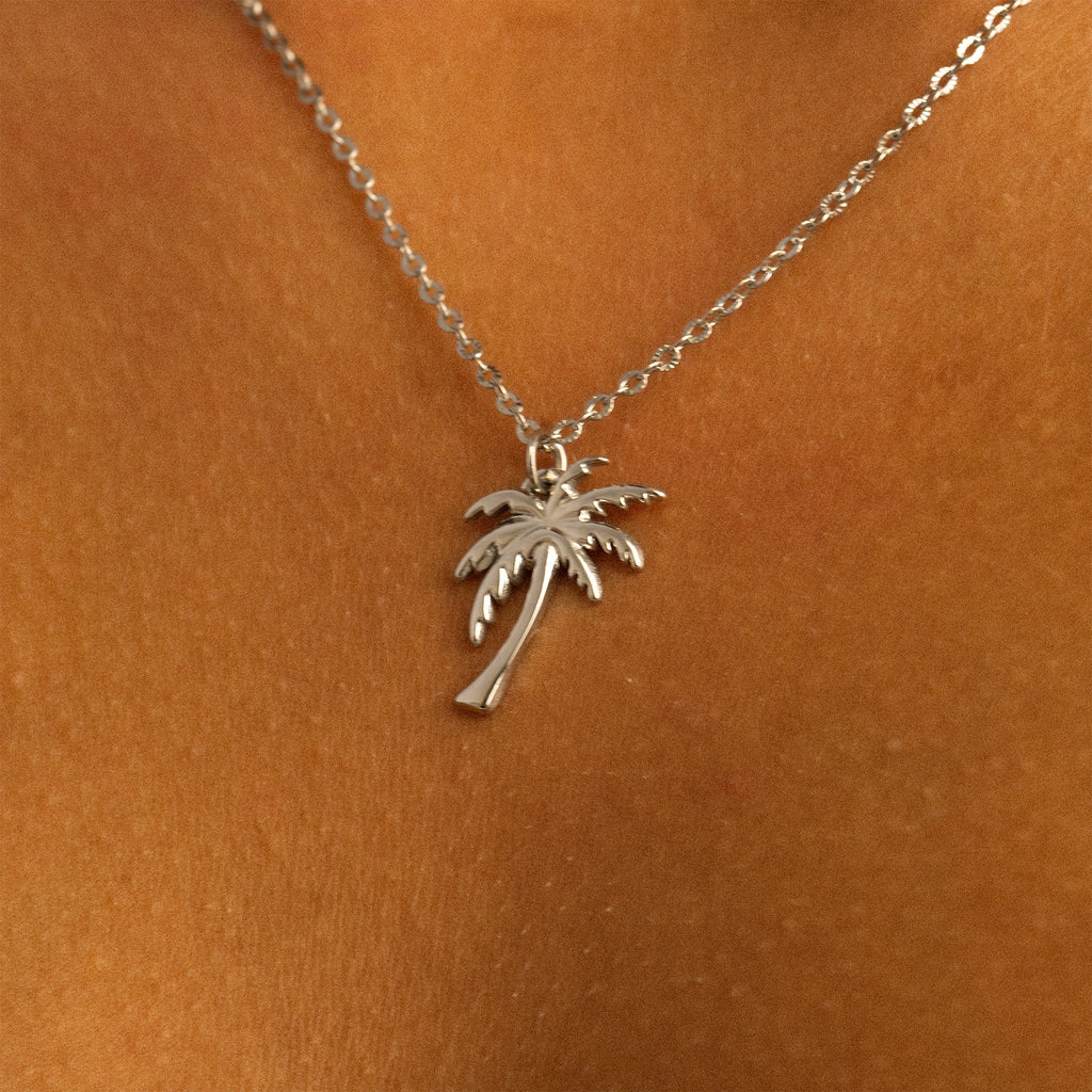 Silver Palm Tree Charm on Sunburst Loop Chain