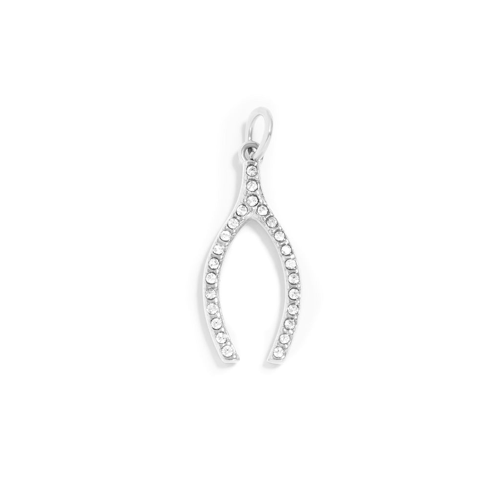 18K Gold Wishbone Charm – Stainless Steel Rhinestone Pendant for Everyday Wear