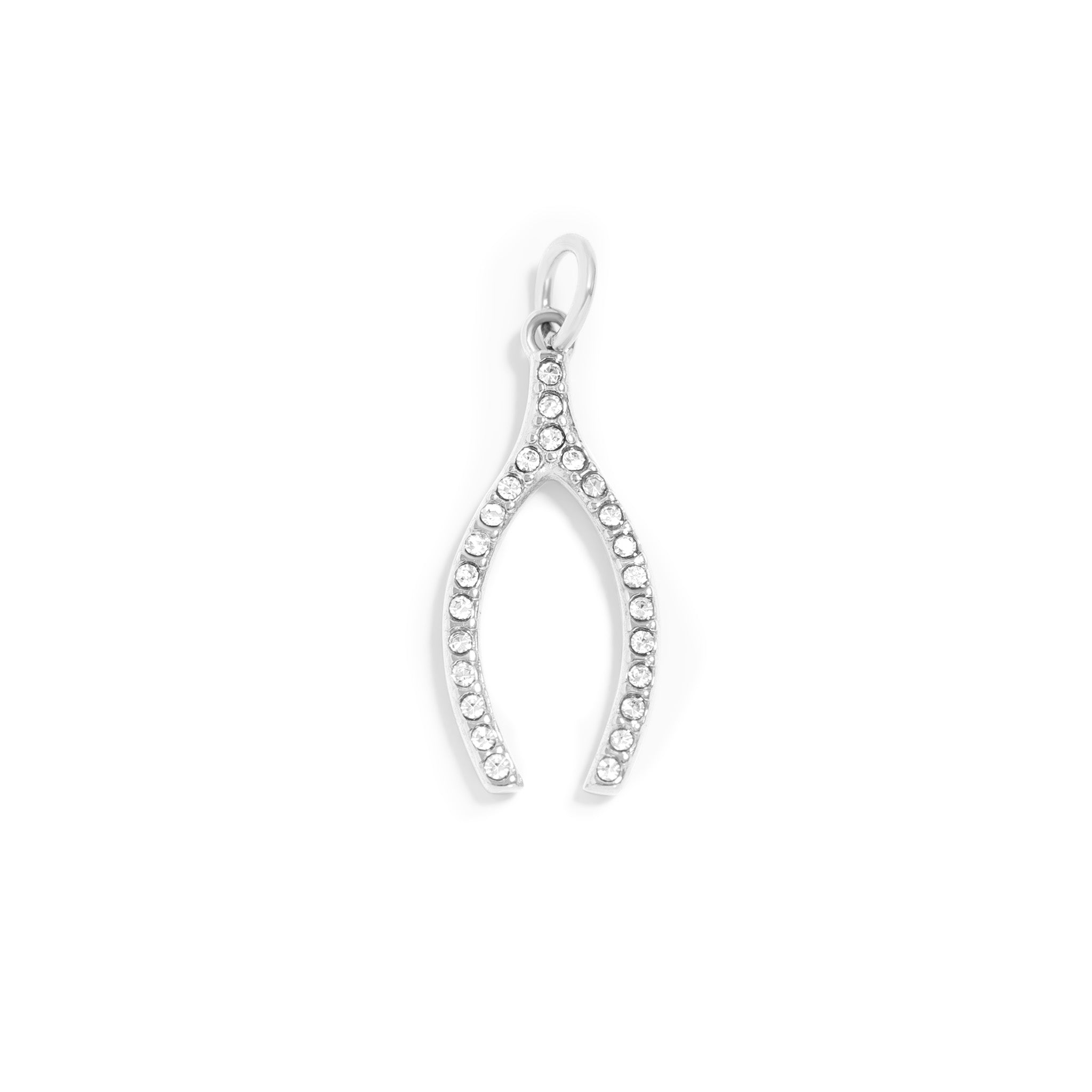 18K Gold Wishbone Charm – Stainless Steel Rhinestone Pendant for Everyday Wear