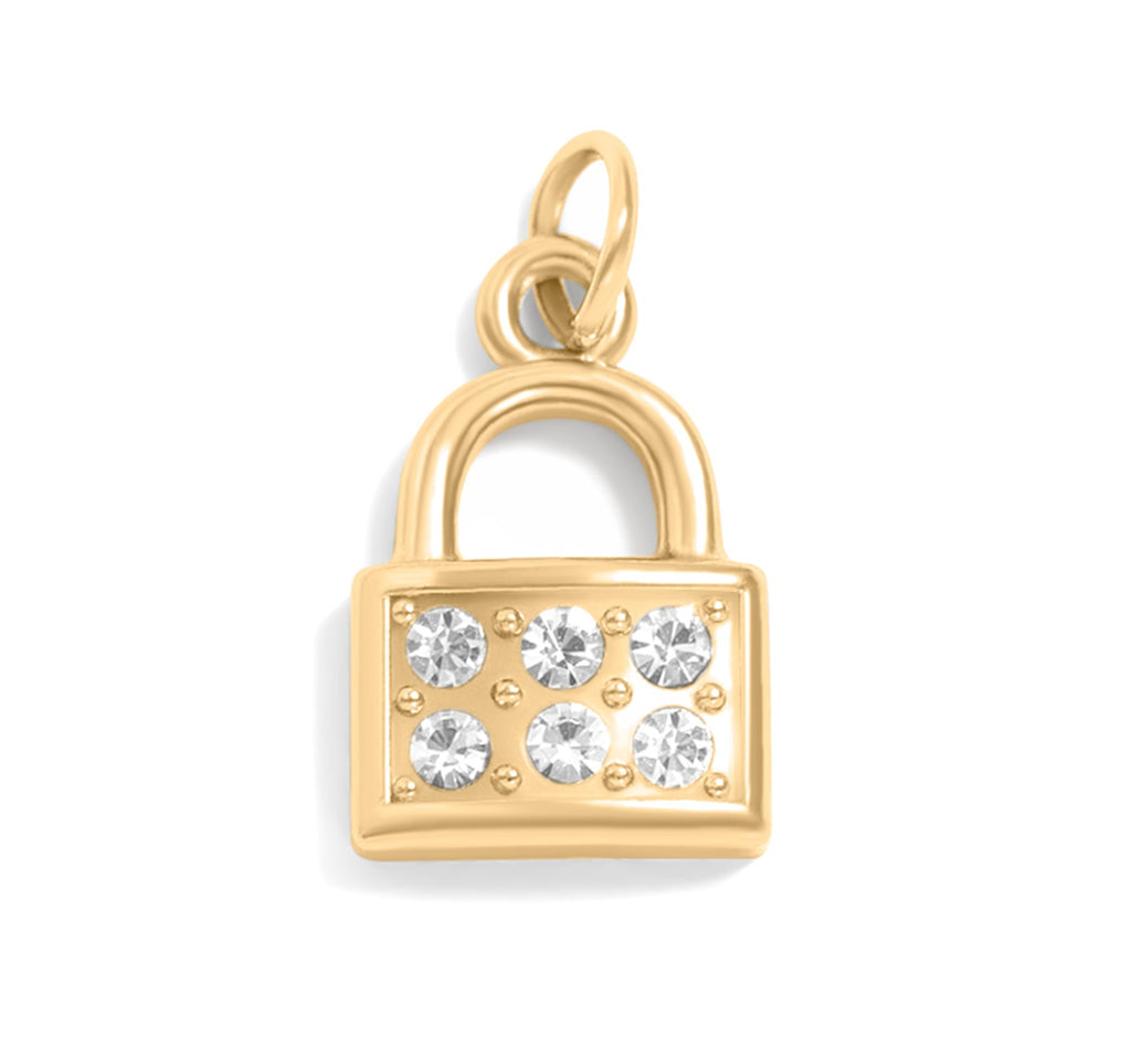 Gold Padlock Charm – 18K Gold Jewelry Stainless Steel Pendant With Stone