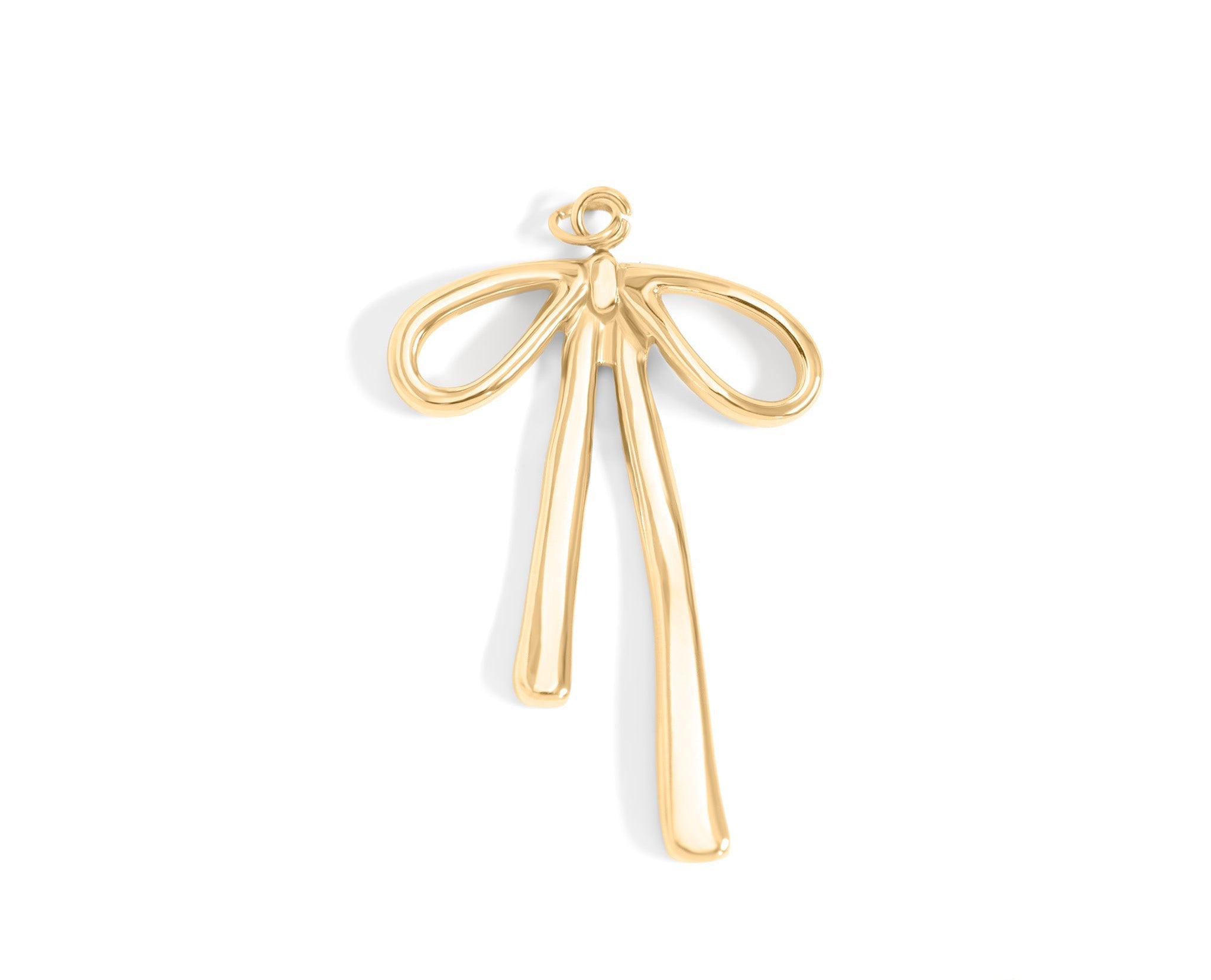 Gold Bow Charm – 18K Gold PVD Stainless Steel Long Bow Pendant | Hypoallergenic Jewelry