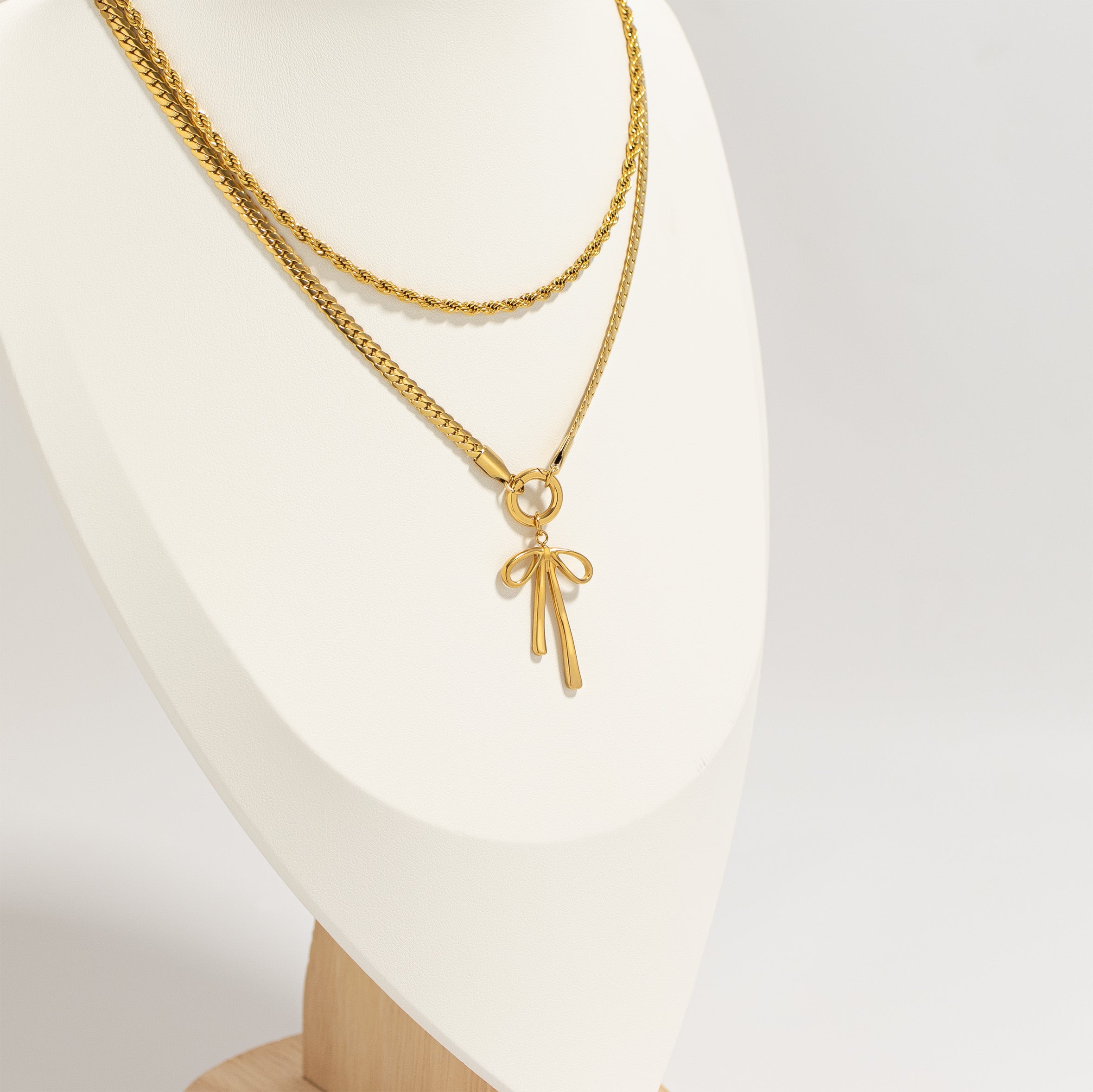 Gold Bow Charm – 18K Gold PVD Stainless Steel Long Bow Pendant | Hypoallergenic Jewelry