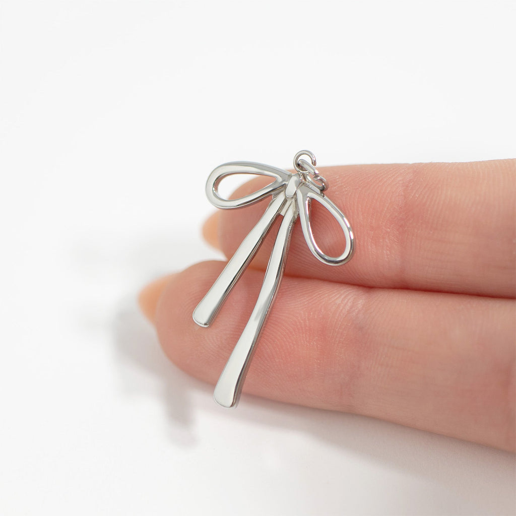 Gold Bow Charm – 18K Gold PVD Stainless Steel Long Bow Pendant | Hypoallergenic Jewelry