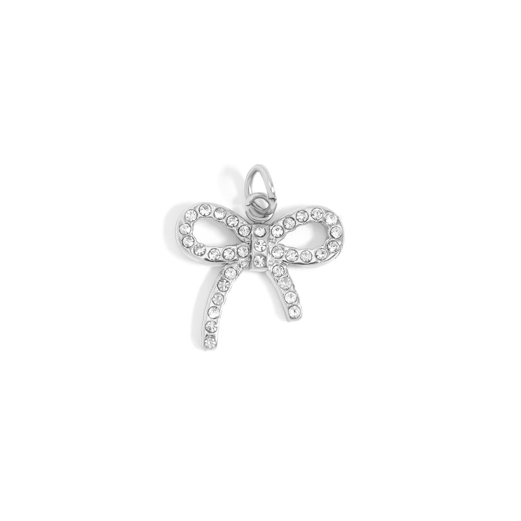 Stainless Steel Bow Charm – Sparkling Rhinestone Bracelet Pendant | Hypoallergenic Jewelry Gift
