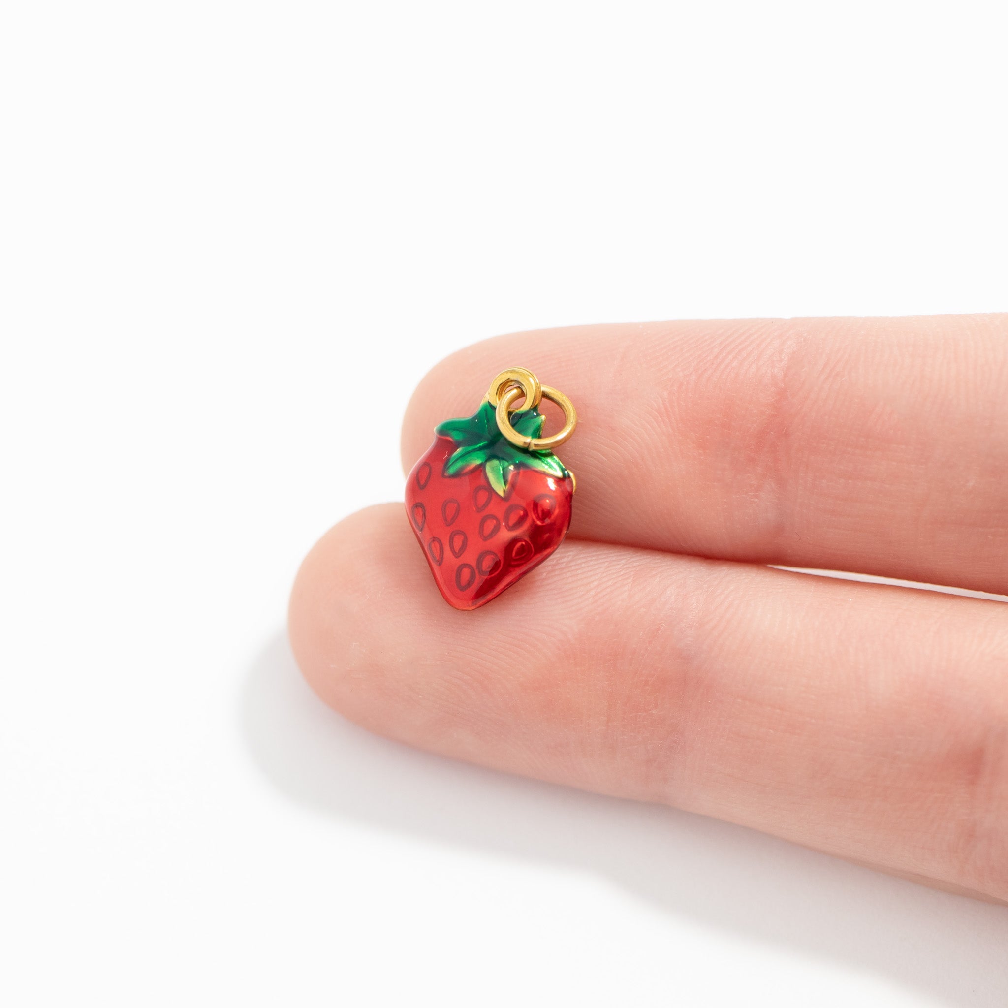 18K Gold Strawberry Charm – Stainless Steel Epoxy Fruit Pendant | Non Tarnish Finish