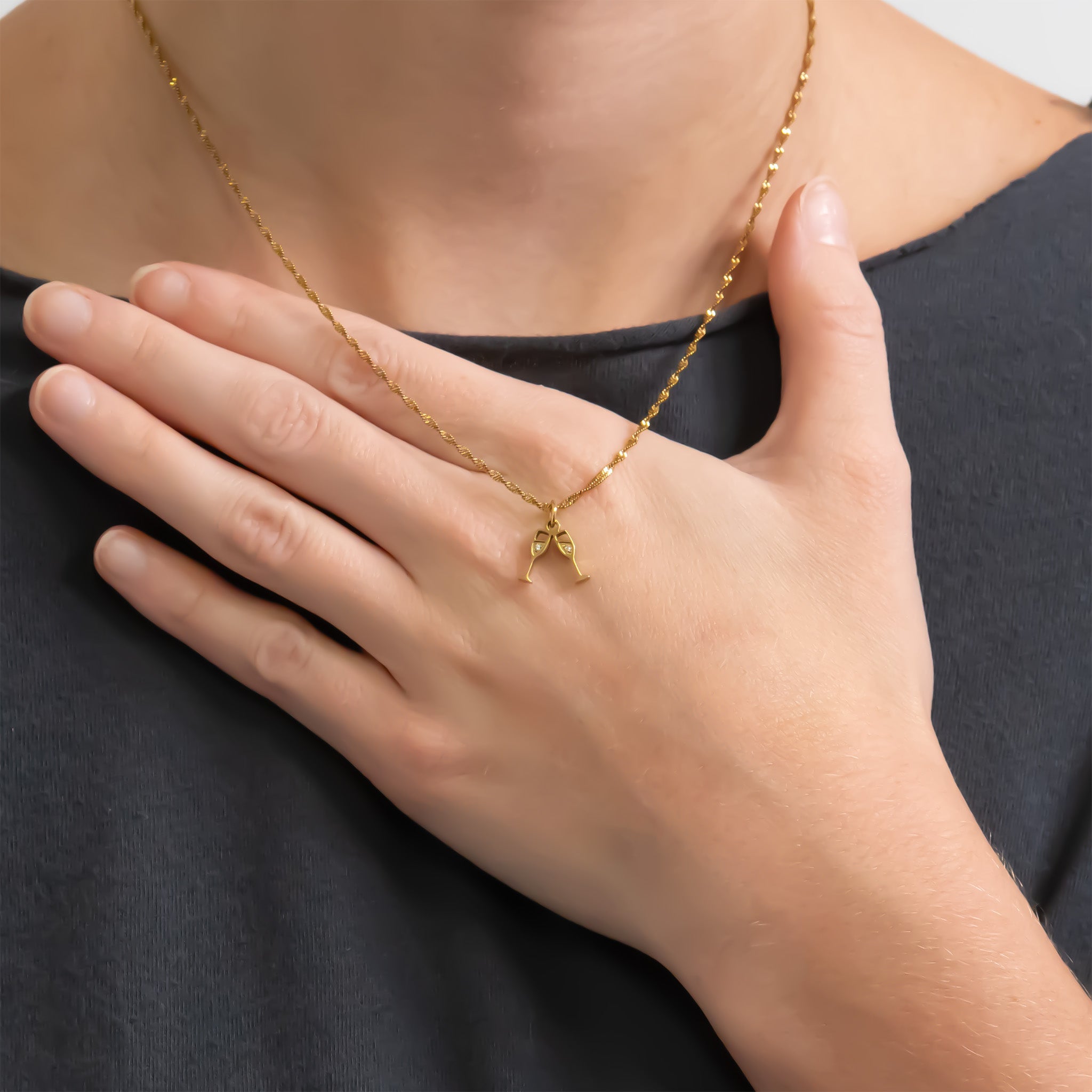 18K Gold Charm – Stainless Steel Champagne Cheers Pendant | Hypoallergenic, Scratch Resistant