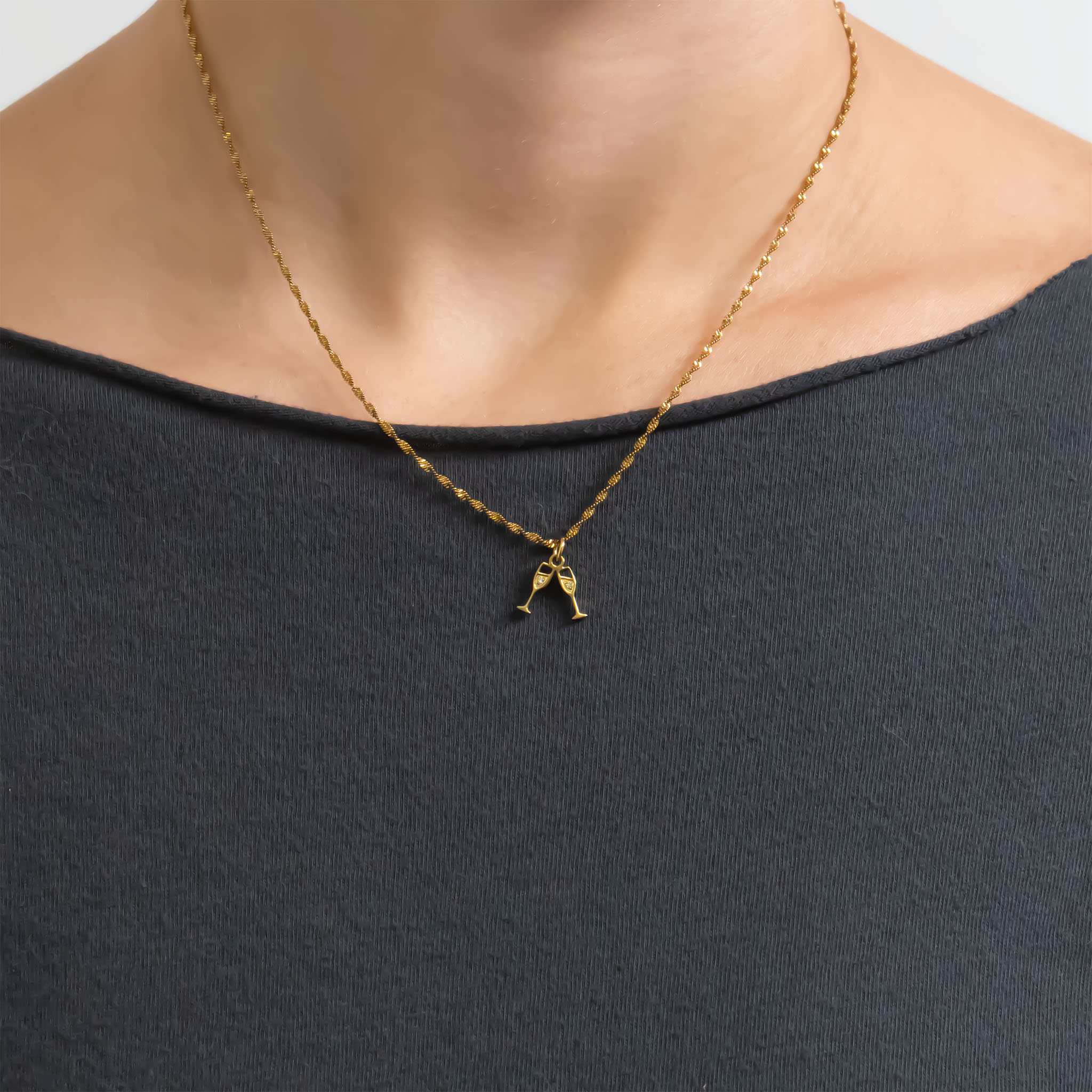 18K Gold Charm – Stainless Steel Champagne Cheers Pendant | Hypoallergenic, Scratch Resistant