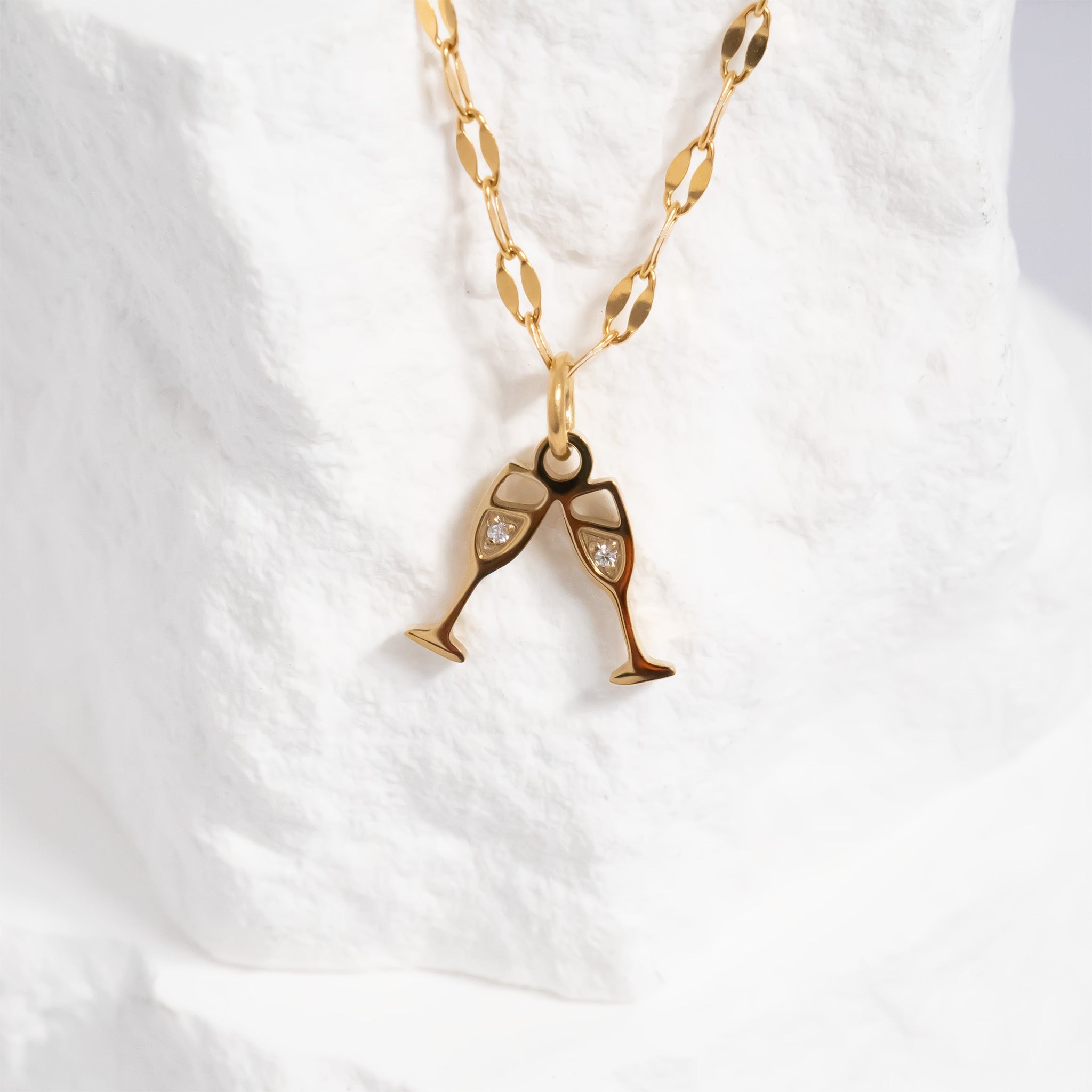 18K Gold Charm – Stainless Steel Champagne Cheers Pendant | Hypoallergenic, Scratch Resistant