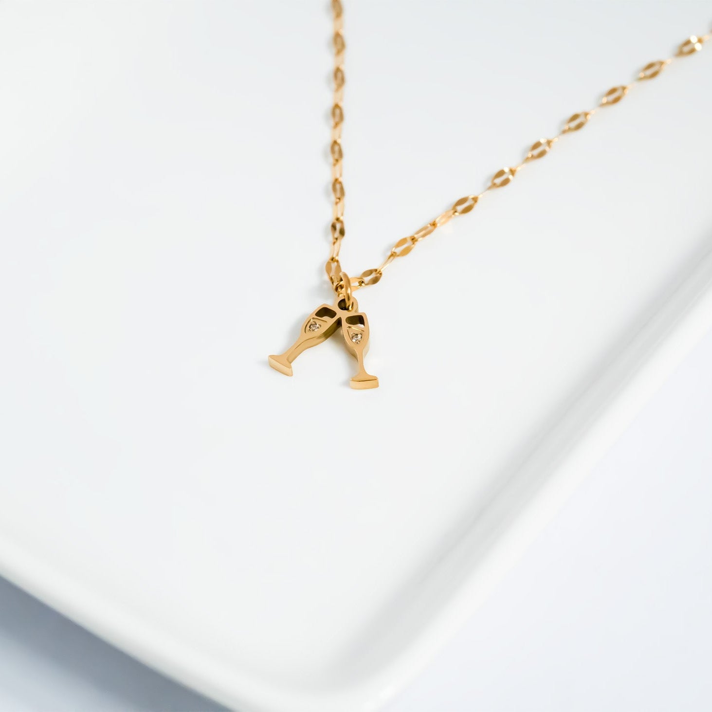 18K Gold Charm – Stainless Steel Champagne Cheers Pendant | Hypoallergenic, Scratch Resistant