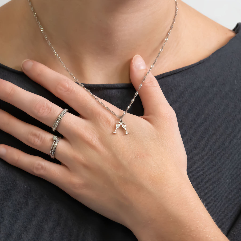 18K Gold Charm – Stainless Steel Champagne Cheers Pendant | Hypoallergenic, Scratch Resistant