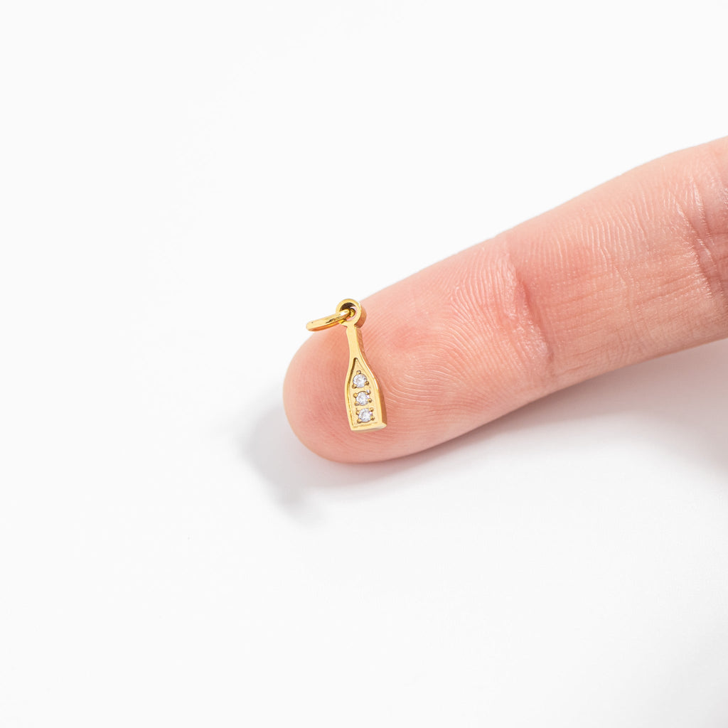 18K Gold Bottle Charm – Stainless Steel PVD Coated Champagne Pendant Jewelry