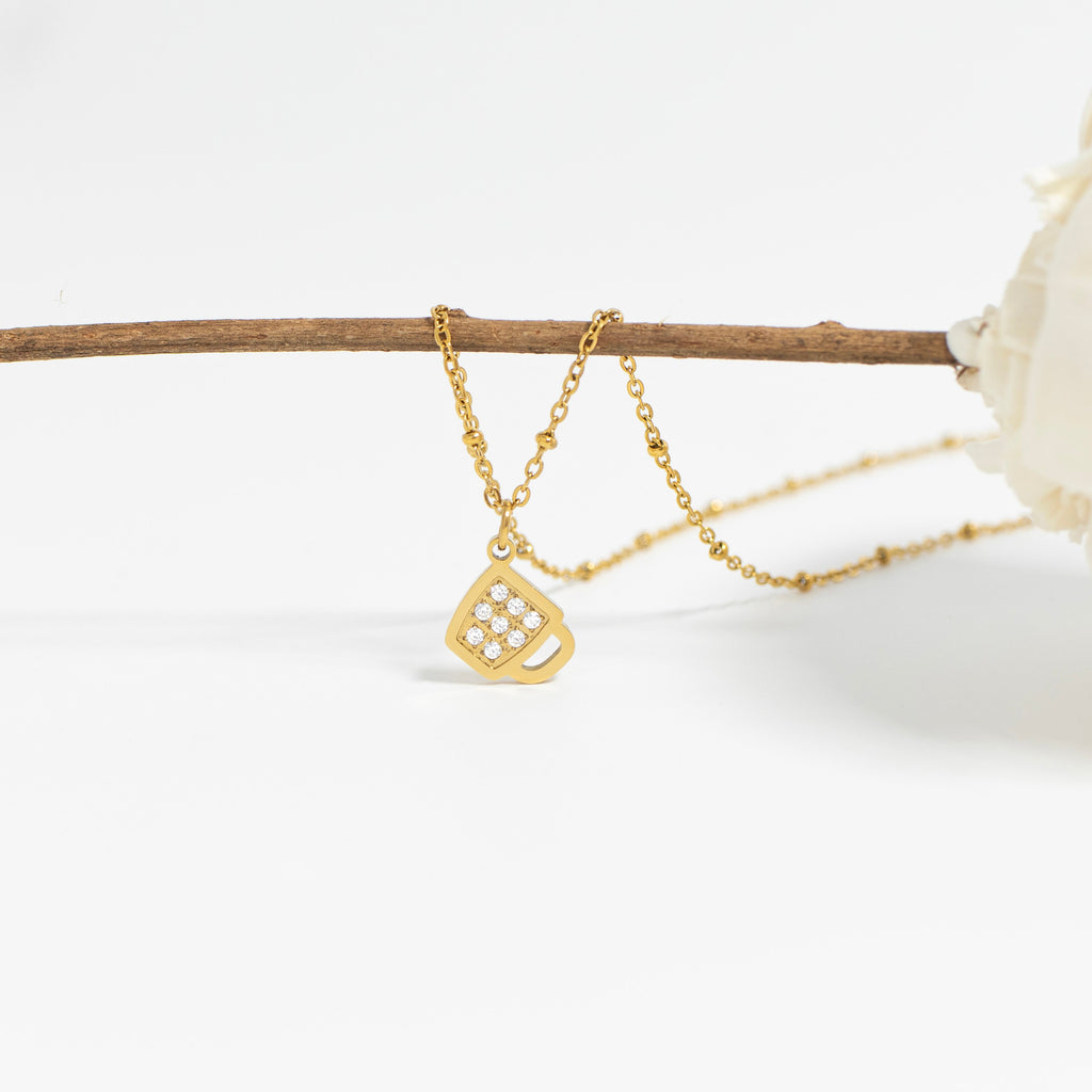 Gold Coffee Cup Charm – 18K PVD Coated Stainless Steel Pendant | Hypoallergenic Jewelry