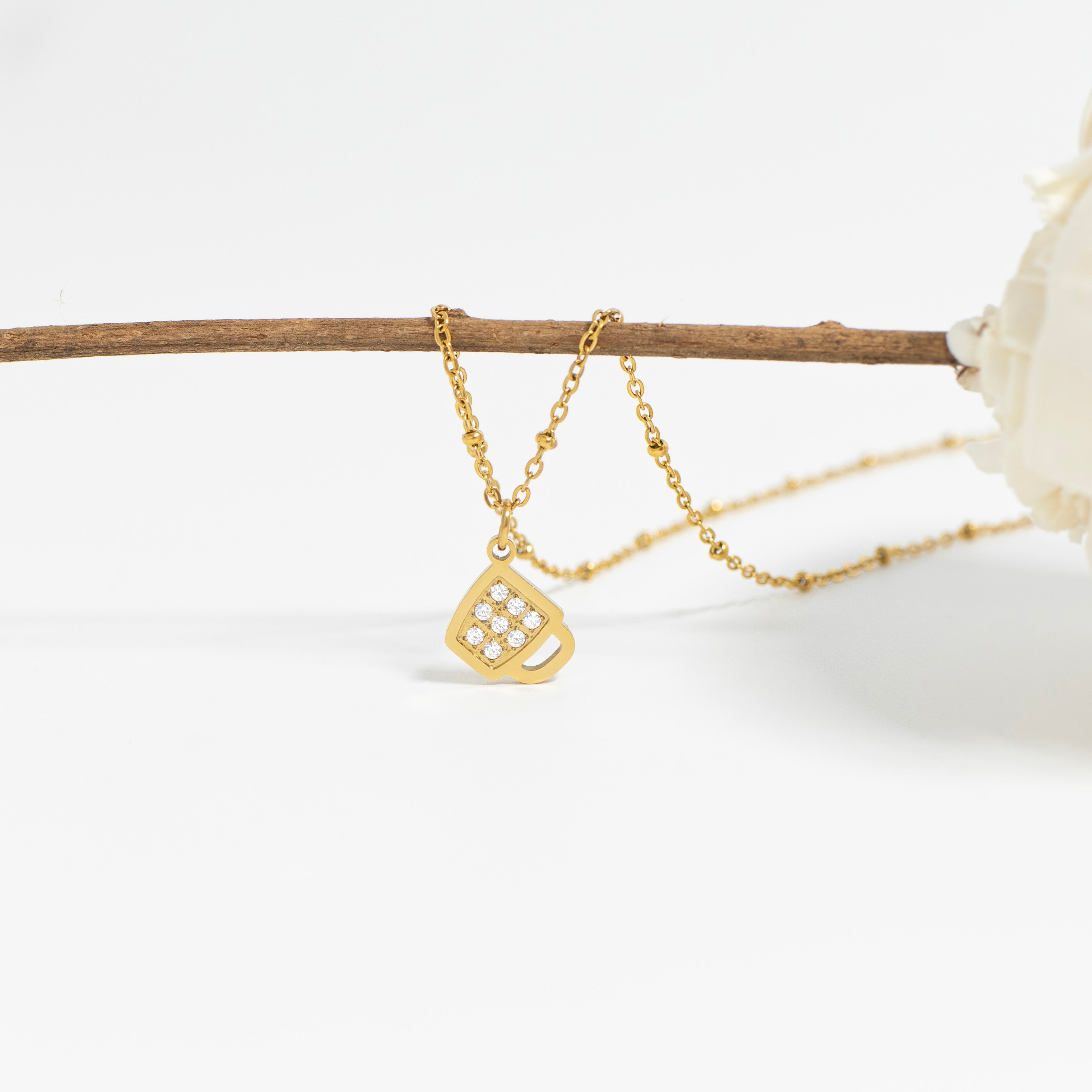 Gold Coffee Cup Charm – 18K PVD Coated Stainless Steel Pendant | Hypoallergenic Jewelry