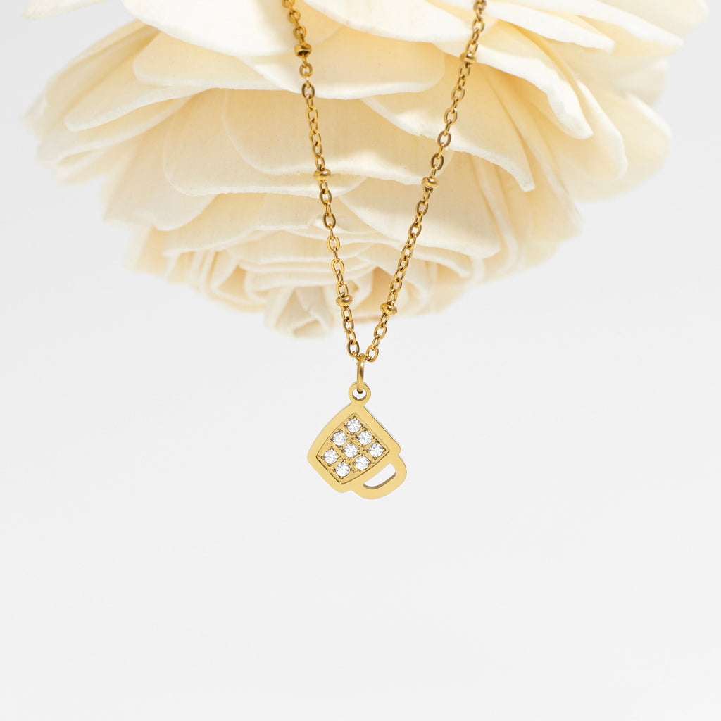Gold Coffee Cup Charm – 18K PVD Coated Stainless Steel Pendant | Hypoallergenic Jewelry