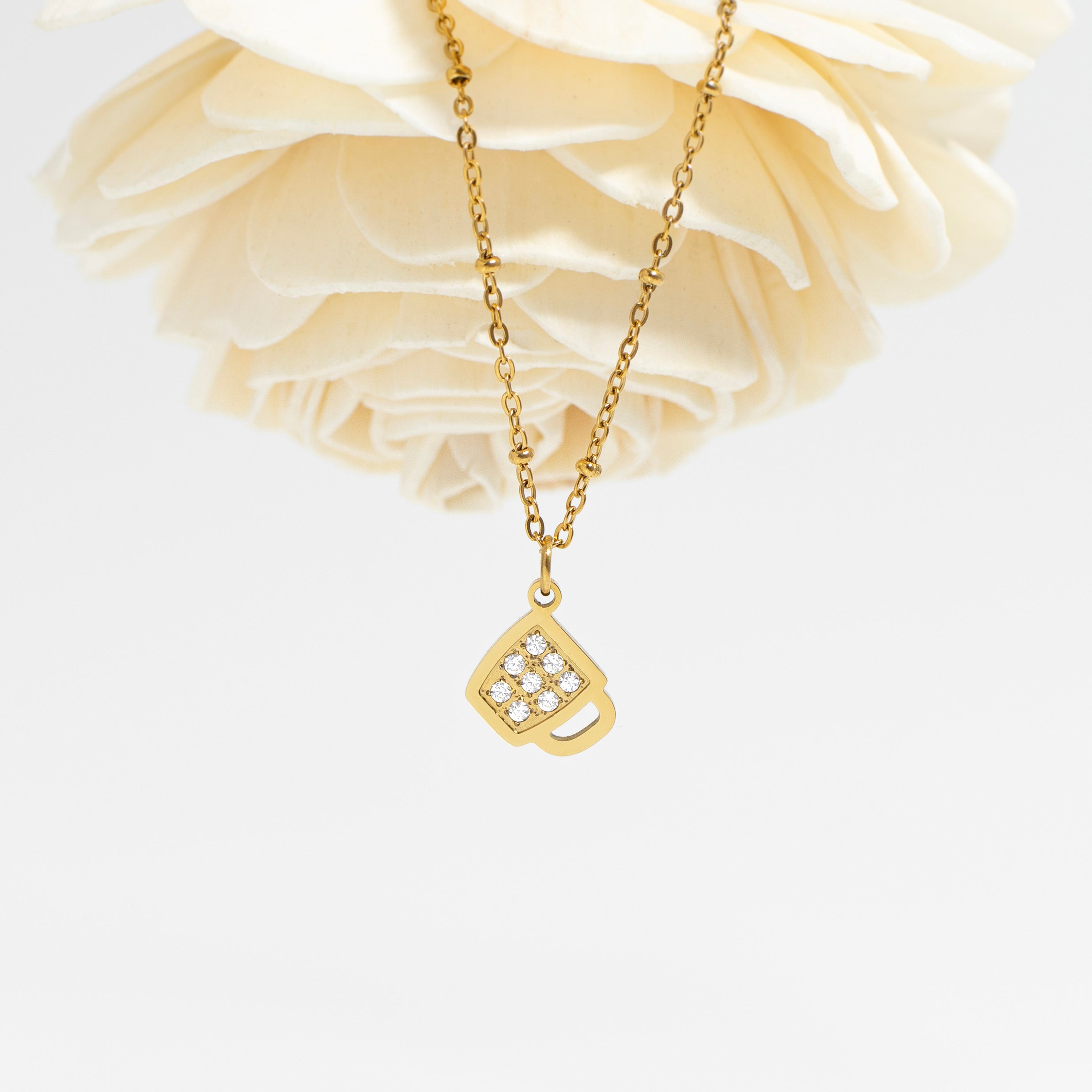 Gold Coffee Cup Charm – 18K PVD Coated Stainless Steel Pendant | Hypoallergenic Jewelry