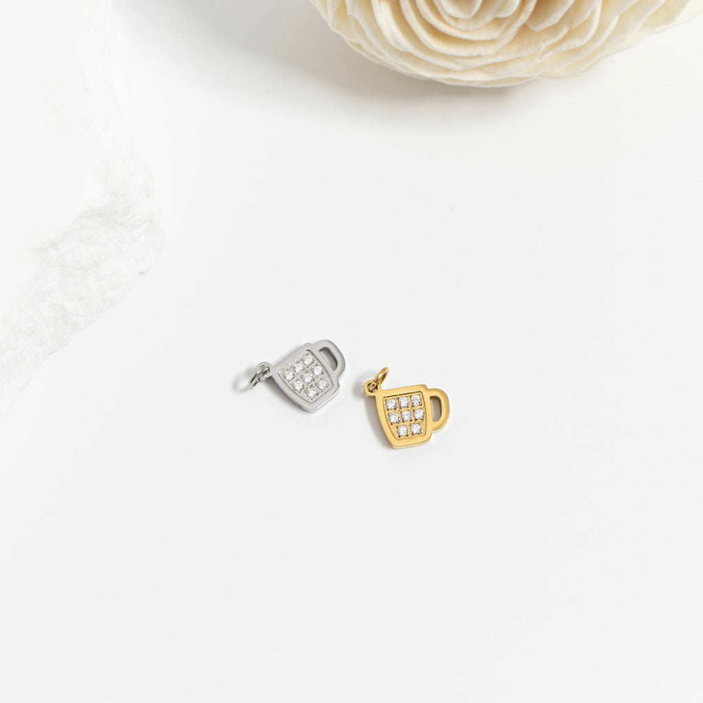 Gold Coffee Cup Charm – 18K PVD Coated Stainless Steel Pendant | Hypoallergenic Jewelry