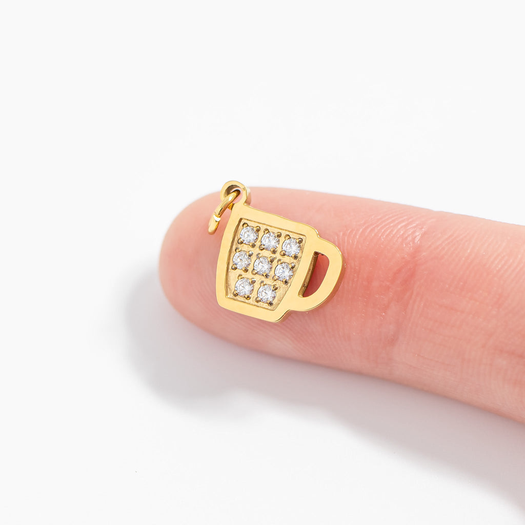 Gold Coffee Cup Charm – 18K PVD Coated Stainless Steel Pendant | Hypoallergenic Jewelry