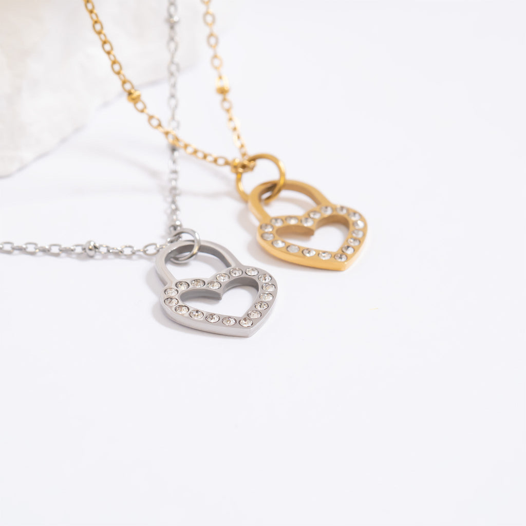 Heart Padlock Charm – 18K Gold Stainless Steel Stone Pendant for Everyday Wear