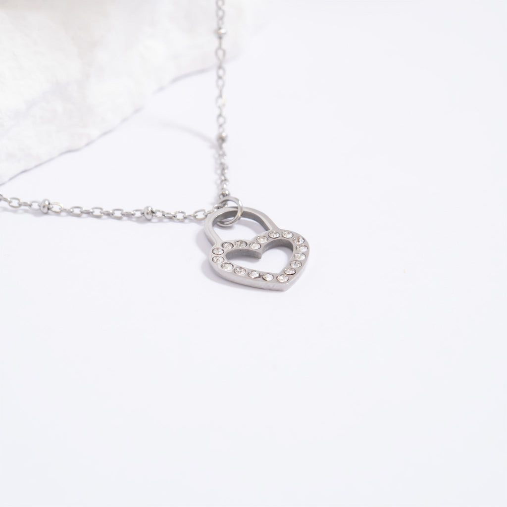 Heart Padlock Charm – 18K Gold Stainless Steel Stone Pendant for Everyday Wear
