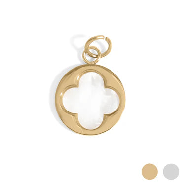 18K Gold PVD Stainless Pearl Floral Charm