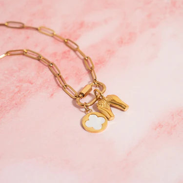 18K Gold PVD Stainless Pearl Floral Charm