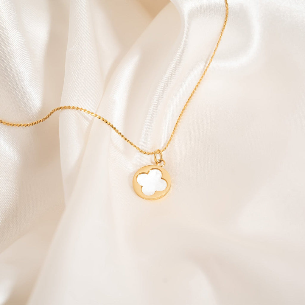 18K Gold Floral Charm – Pearl Pendant | Tarnish Resistant Stainless Steel Jewelry