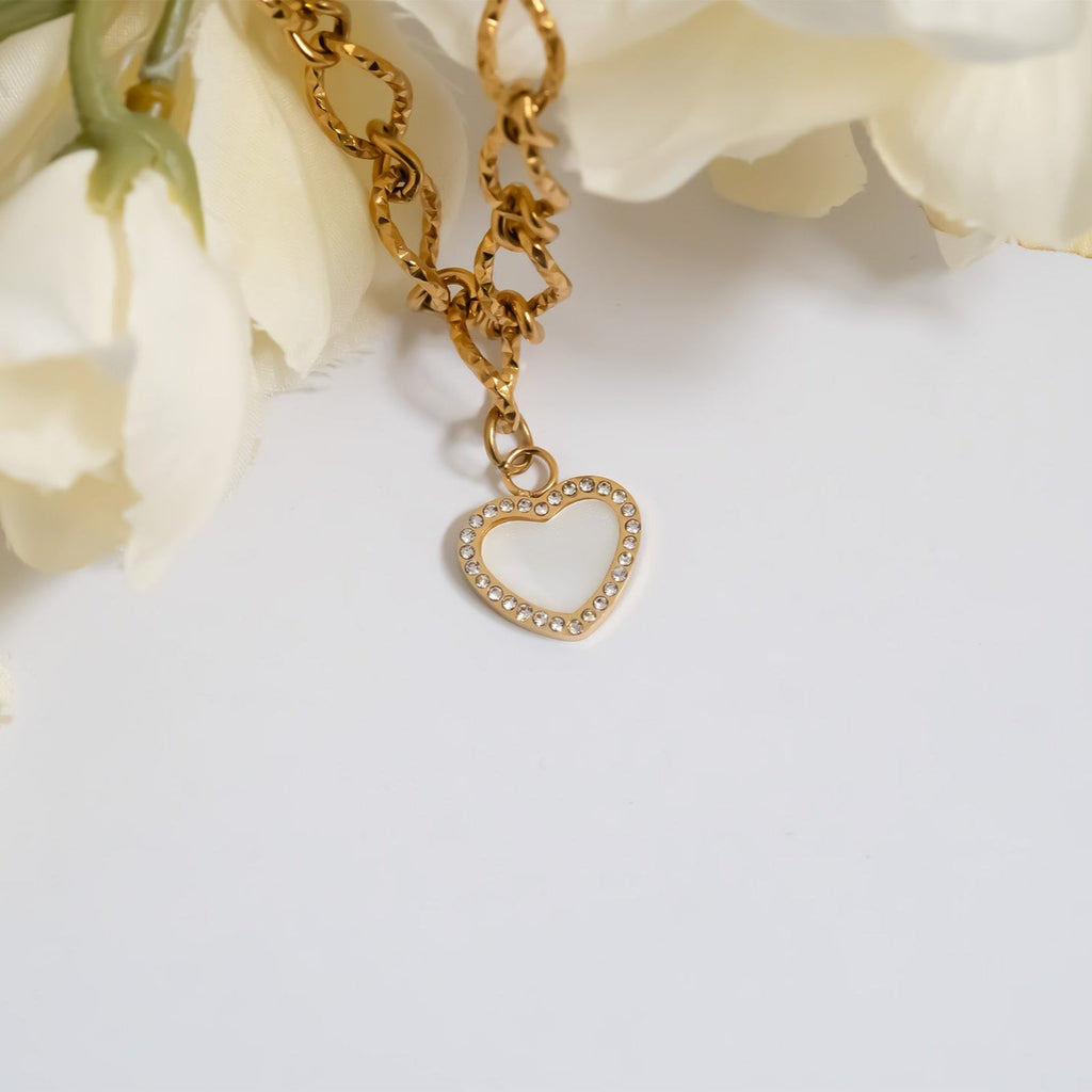 18K Gold Heart Charm – Stainless Steel Pearl Pendant | Hypoallergenic Romantic Jewelry Gift