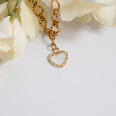 18K Gold PVD Stainless Steel Pearl Heart Charm