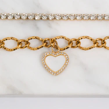 18K Gold PVD Stainless Steel Pearl Heart Charm