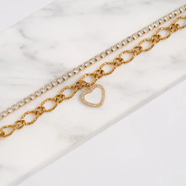 18K Gold PVD Stainless Steel Pearl Heart Charm