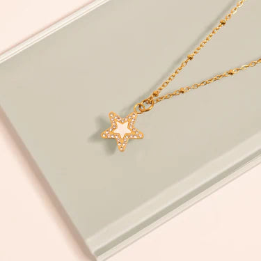 18K Gold PVD Stainless Steel Pearl Star Charm