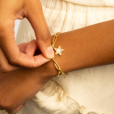 18K Gold PVD Stainless Steel Pearl Star Charm