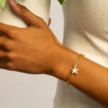 18K Gold PVD Stainless Steel Pearl Star Charm