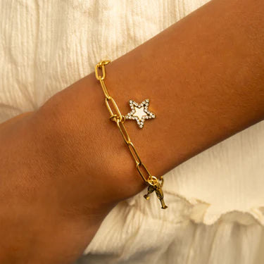 18K Gold PVD Stainless Steel Pearl Star Charm